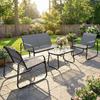 Garden Furniture Set, 4-Piece, Steel and Textilene, Braided Rope Armrests, Grey