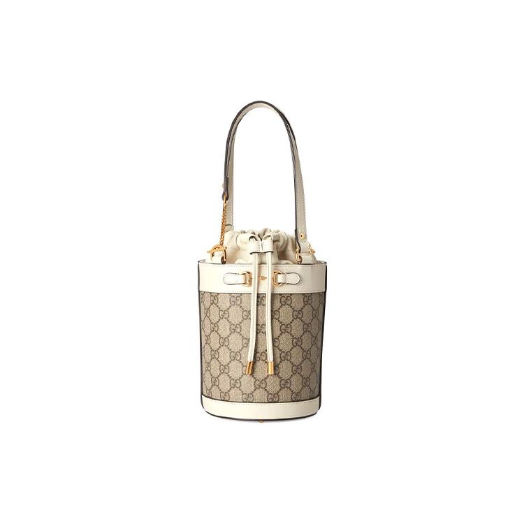 

Gucci Horsebit 1955 Vintage Gold Buckle Logo Drawstring Canvas And Leather Bucket Bag Women bags Ebony White 637115-92TPG-9761 Basic Set (Bag+Dust Bag)