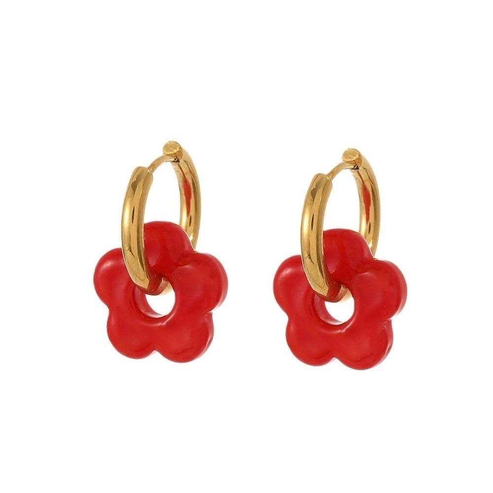 Stainless Steel Flower Hoop Earrings Colorful Ear Buckle Aesthetic Ear Cuffs  Accessories