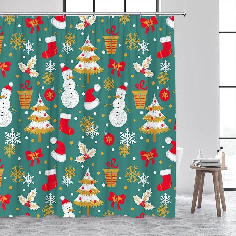 Blue Christmas Tree Shower Curtain Winter Snowflake Pine Trees New Year Christmas Bath Curtains Fabric Bathroom Decor With Hooks