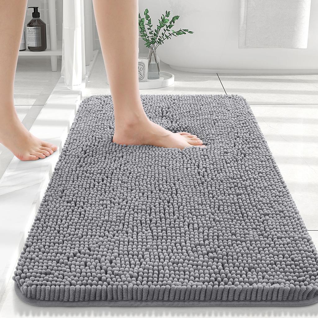 HAPIHAPPY New Chenille Bathroom Rug Mat Extra Soft Thick Absorbent Shaggy Bath Mats Non-Slip Machine Wash Dry Plush Bath Rugs