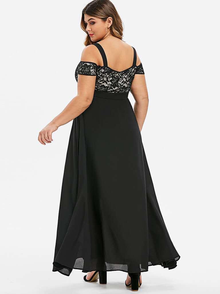 2025 Trendy One-Shoulder Chiffon Lace Spaghetti Strap Long Dress