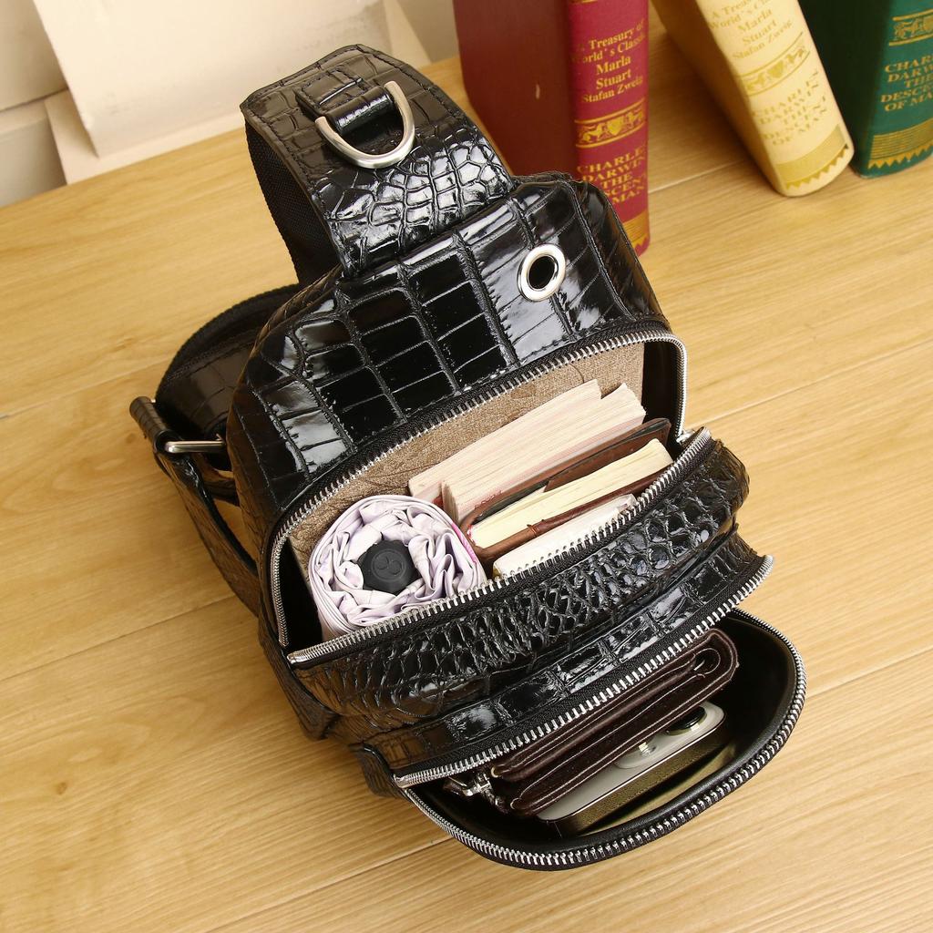 Crocodile Belly Pattern Men's Chest Bag High End Fashion Single Shoulder Diagonal Cross Bag Multi Layer Large Capacity Outdoor Chest Bag