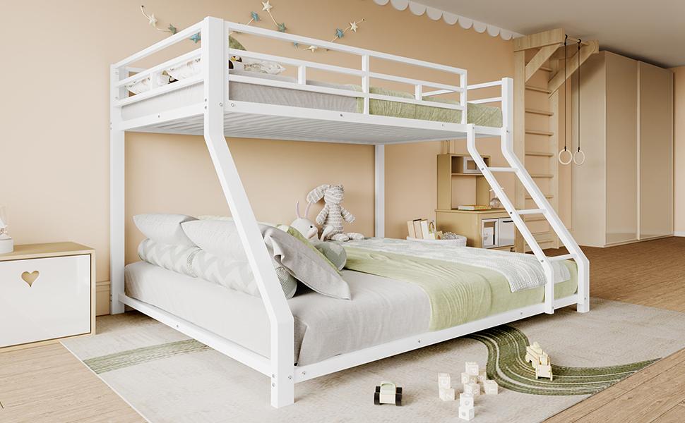 Etagenbett, 90*200 cm 140*200 cm, Rausfallschutz, Leiter, EN747 zertifiziert, ohne Matratze, Metall, weiß