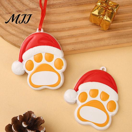 Small Gift for Pet Lovers Resin Christmas Ornament, Cute Cat Paw/Bone Shaped Xmas Tree Hanging Decoration Decorative Pendant Holiday with Santa