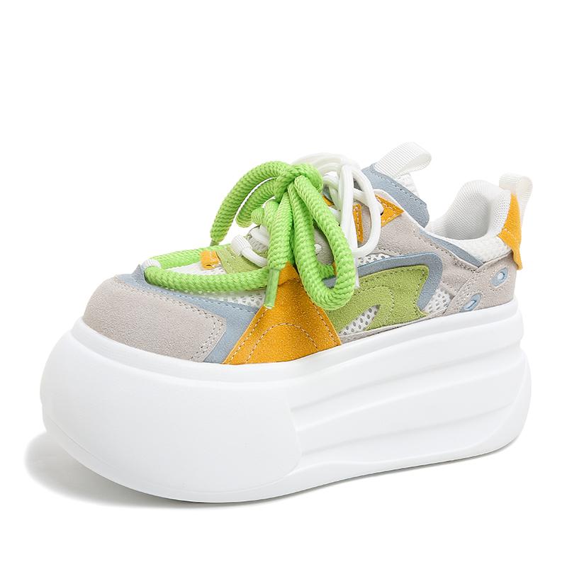 Fashion 8CM Women Platform Sneakers Leather Casual Ladies Chunky Shoes White Woman Fashion Brand Autumn Thick Soled Wedge Sneakers