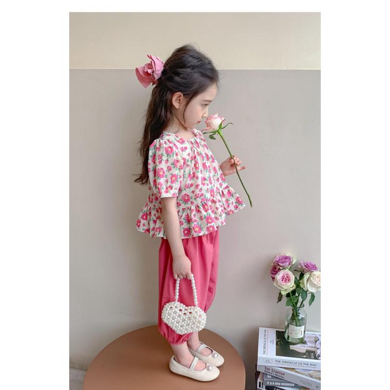 New Stylish Summer Outfit For Girls: Short-Sleeved Floral Dress With Square Collar For Little Girls And Toddlers Casual And Fashionable