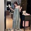 Spring and summer new ice and snow silk simple and elegant high-end temperament beautiful back suspender nightdress fairy fairy style long dress