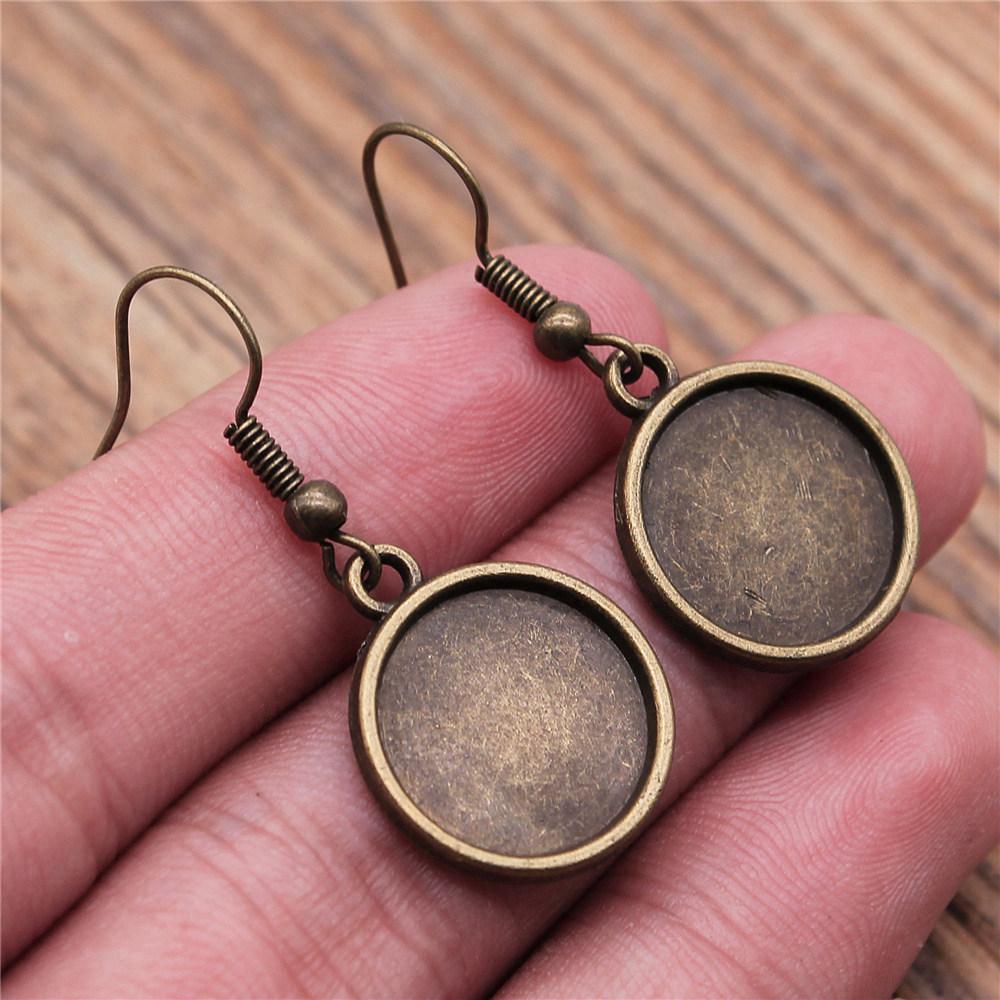 Drop & Dangle Earring Round Ear Hook Glass Cabochon Base Setting Tray Minimalist Jewelry ComponentsEarring Size 18x19mm QE025