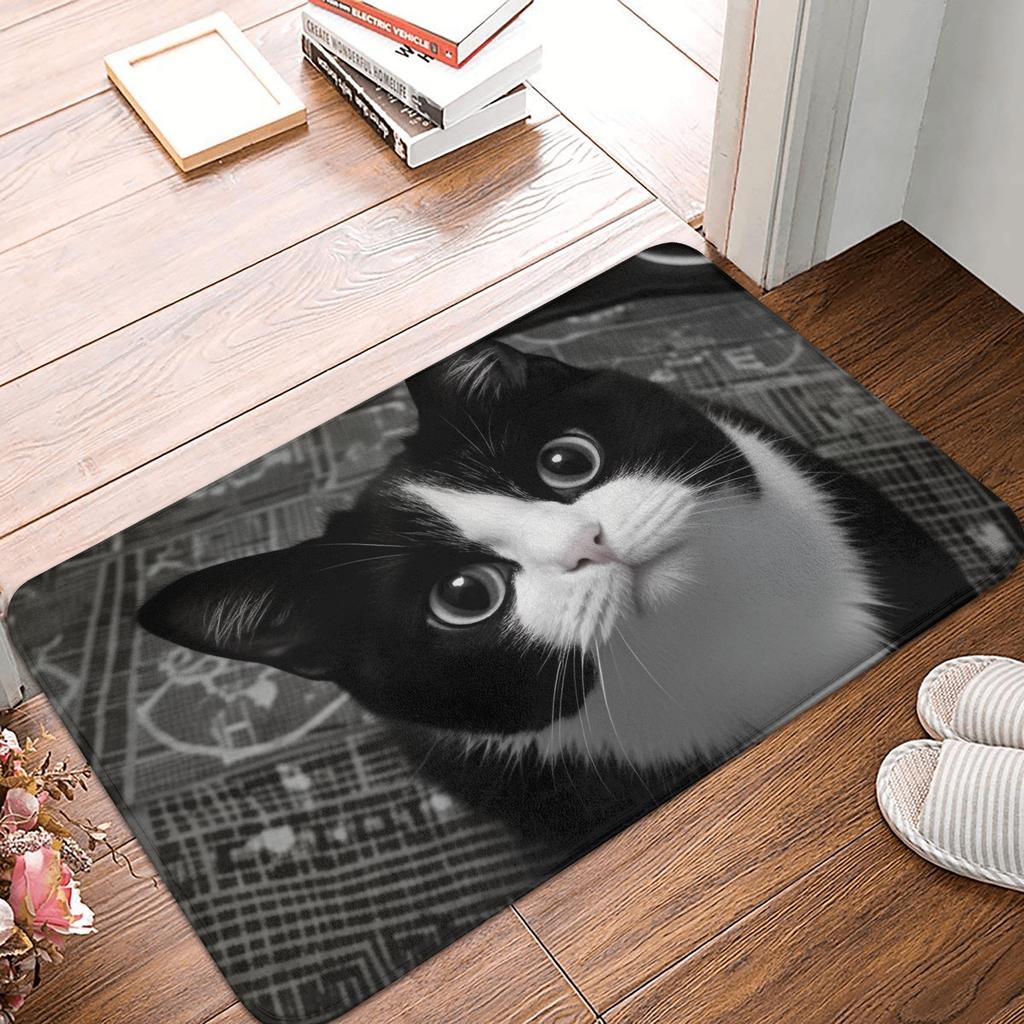 Süße Schwarz-Weiß-Katze Willkommen Boden Tür Bad Küchenmatten Anti-Rutsch Außen Fußmatte Garage Eingang Teppich Fußmatte