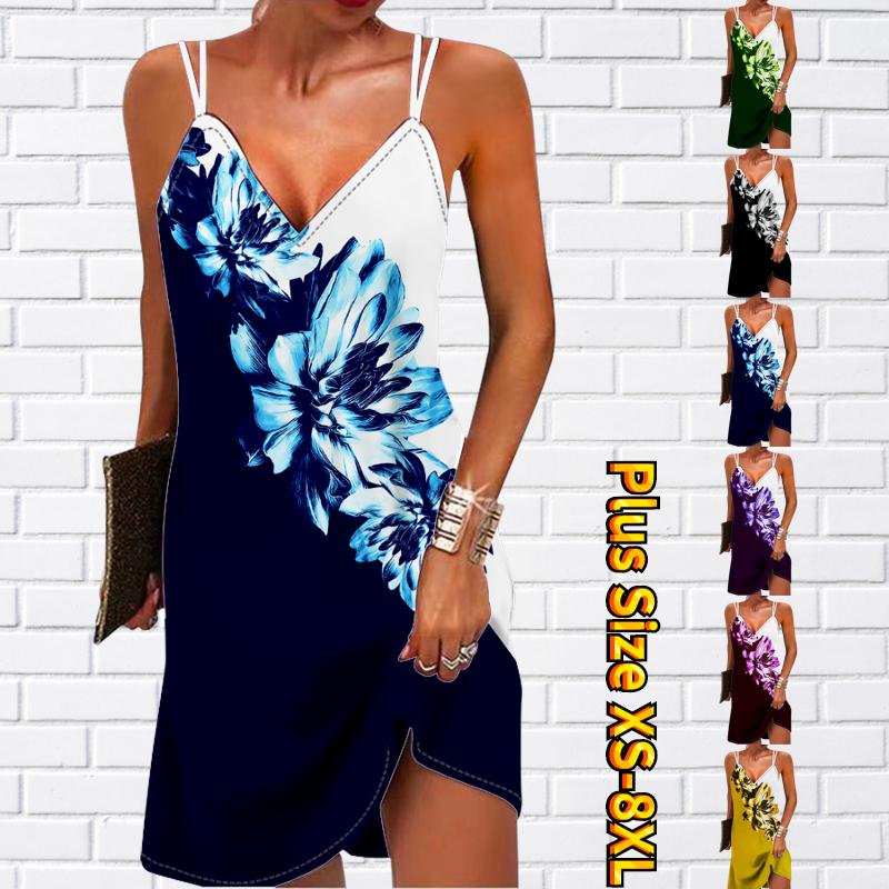 

Женское модное сексуальное платье без бретелек с 3D цветущим принтом лотоса, свободное платье-бретелька с v-образным вырезом