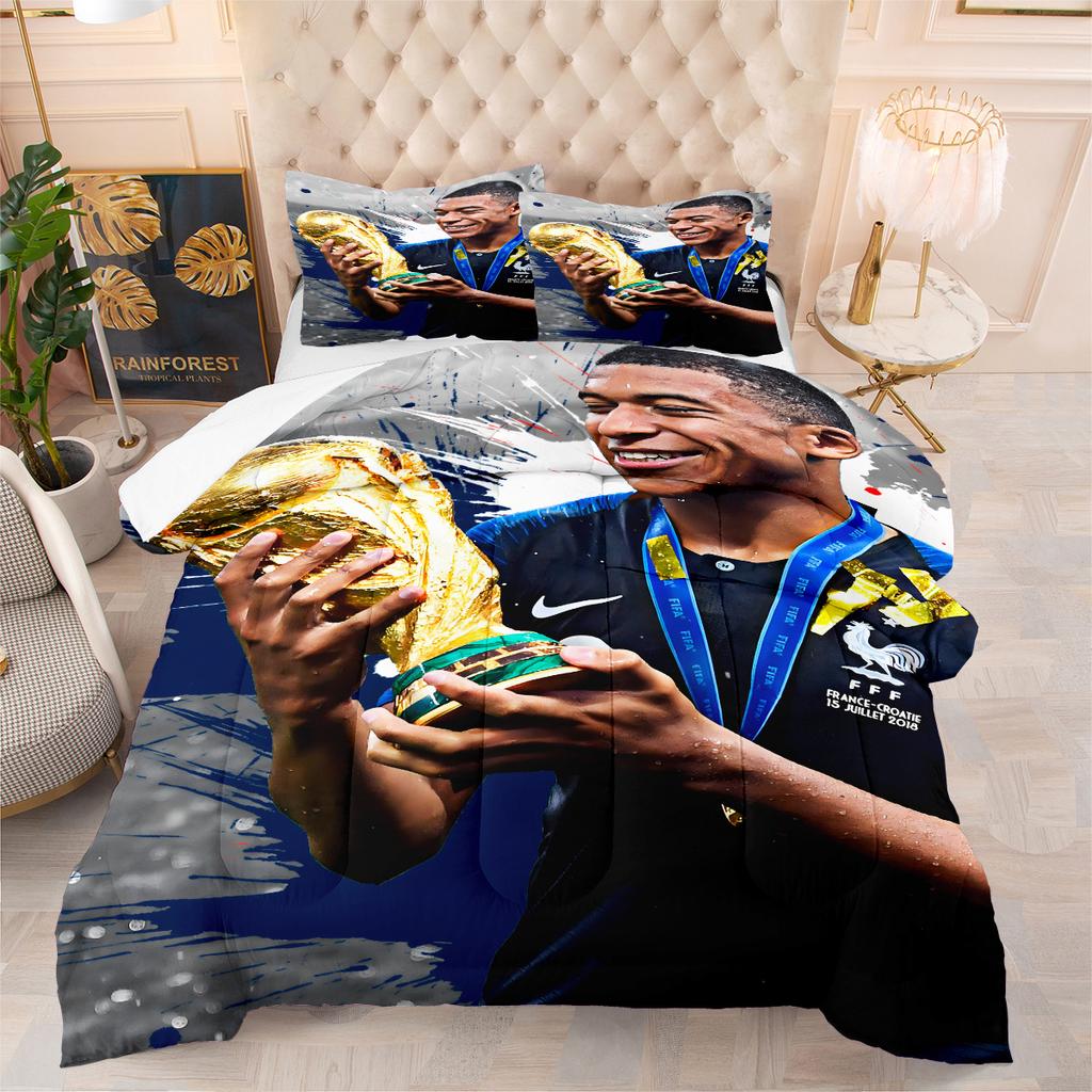 3d Digital Print Thickened Down Alternative Cotton Air Conditioning Quilt Football Star Quilted Bedding Set (3-piece)