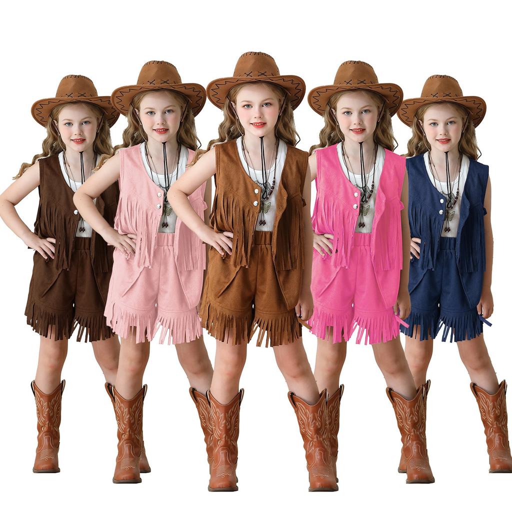 Children's Ethnic Hippie Suede Tassel Vest Set