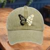 Ladies' adjustable baseball cap with butterfly and daisy floral print, soft, breathable, fashionable and casual headwear to wear