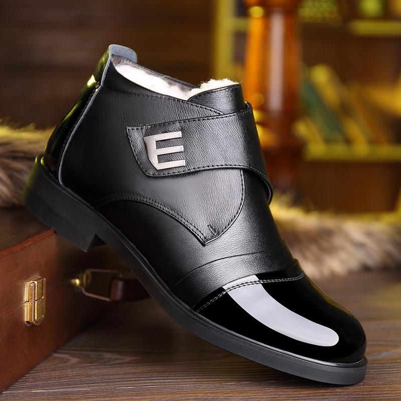 Men's shoes winter shoes cotton shoes men's high-top velvet warm shiny leather men's winter leather shoes genuine leather winter business casual shoes