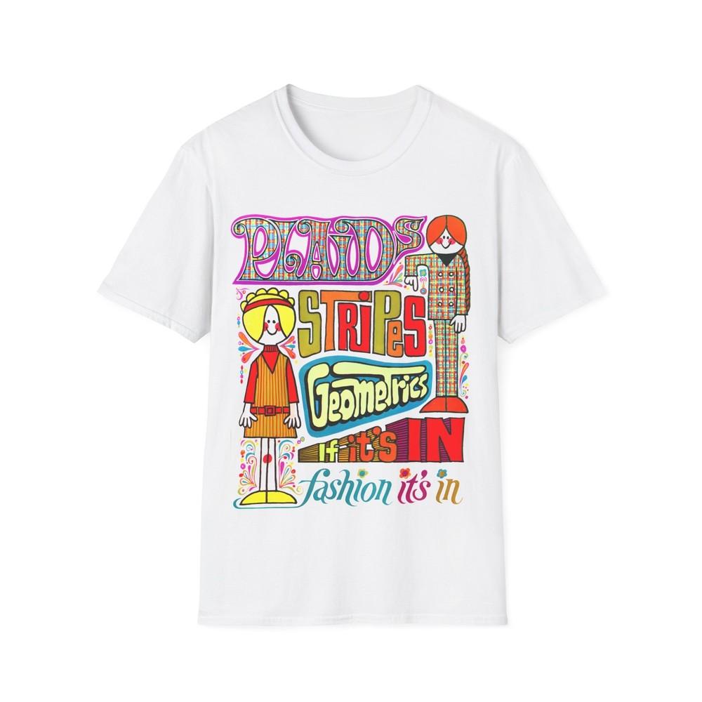 

late 1960s advertisement for plaids, stripes, and geometrics tshirt 4XL