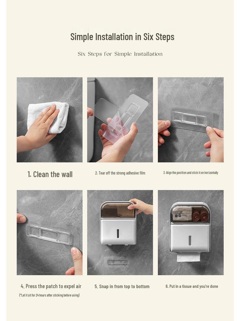 Wall-Mounted Waterproof Toilet Tissue Box, Punch-Free, High-End Cream Style Hand Towel Holder