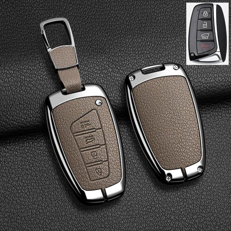 Zinklegierung Leder Auto Schlüsselhülle Hyundai Grand Santa Fe 3Dm Ix45 Ix35 Genesis Dh Grandeur Azera Hg Equus Schlüsselhülle