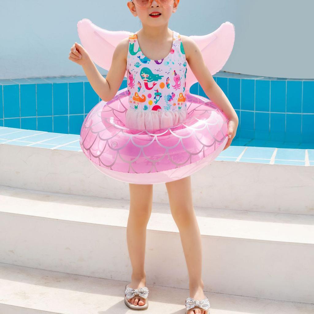 Inflatable Float Swim Rings PVC Thickened Pink Fish Tail Shape Pool Float Tube Ring for 3 to 8 Years Old