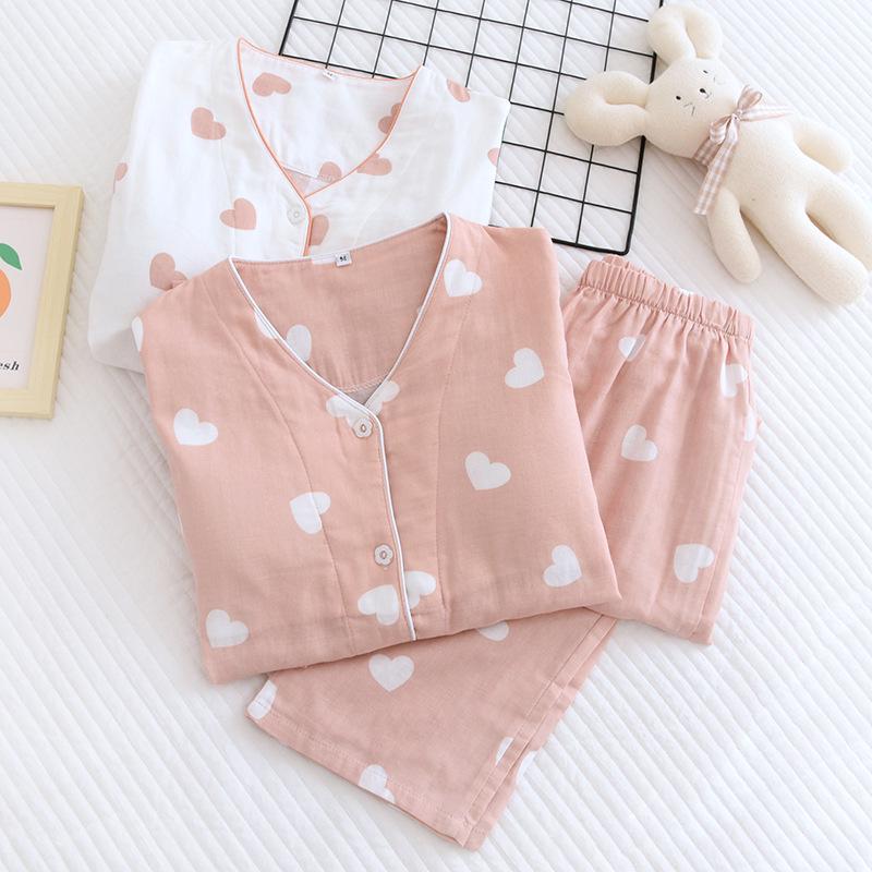 2022 Cotton Gauze Pajama Set with Chest Pads - Summer & Autumn Long Sleeve Women's Homewear