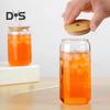 Glass Tumbler with Bamboo Lid Brushes Straw 470ml Can Shaped Glass Cups for Iced Coffee Soda Tea Beer & Ice Coffee Glasses Reusable Glassware
