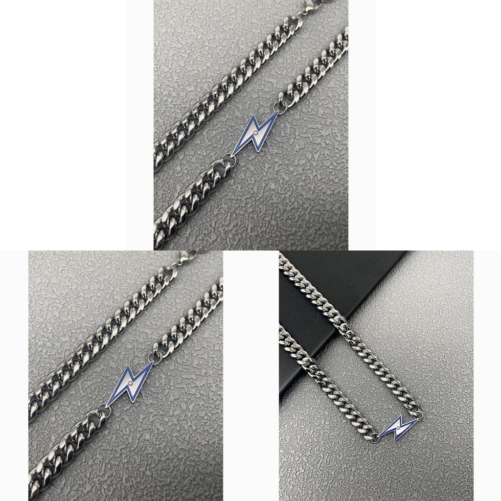 Mens Street Style Stainless Steel Lightning Pendant Necklace With Polished Finish For Casual Wear