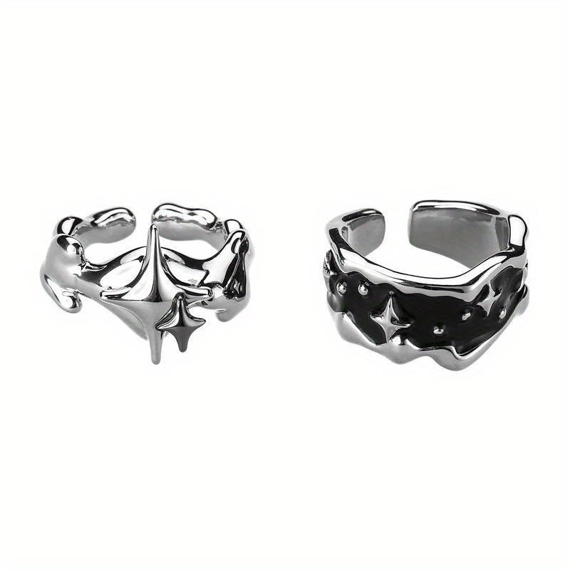 Dark Style Niche Starry Ring, Men's and Women's Fashionable Light Luxury Neutral Style Index Finger Ring, Irregular Star Opening Ring.