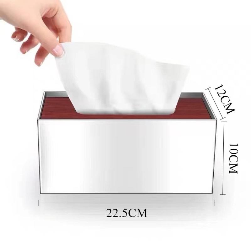 Stainless Steel Tissue Box Luxury Wooden Lid Mirror Tissue Case Creative Minimalist Napkin Box Home Kitchen Storage Organization