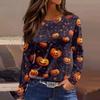 Haut d'Halloween pour femme à manches longues, col rond et fente à l'ourlet