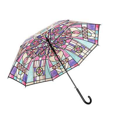 Spot Church Colored Window Glass Umbrella Adult Straight Umbrella Transparent Umbrella Automatic Three-fold Pattern Manufacturer Wholesale