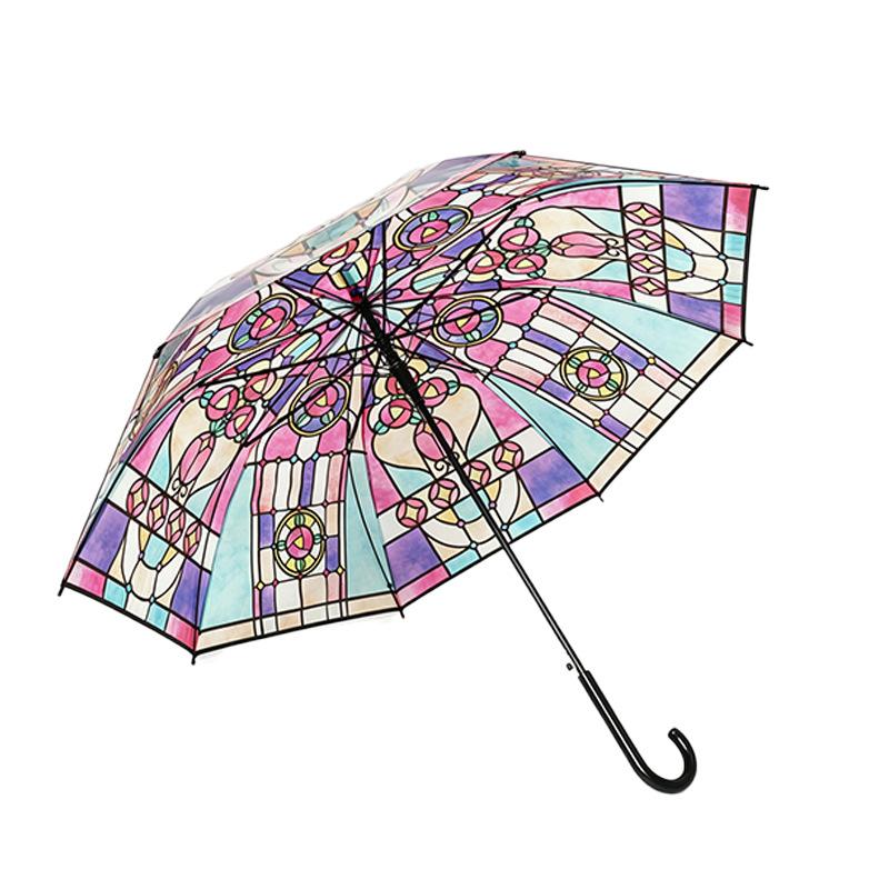 Parapluie vitrail église spot parapluie droit adulte parapluie transparent automatique trois plis motif fabricant vente en gros
