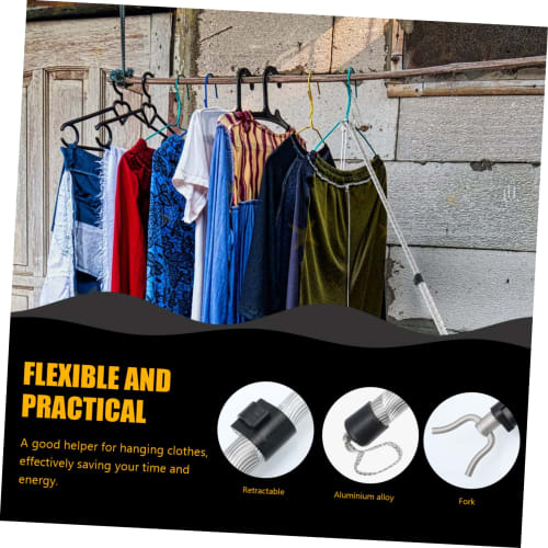 BESPORTBLE Telescopic Stainless Steel Clothes Drying Pole, 2m, Adjustable Length, Lightweight Design for Reaching High Places, Ideal for Drying Laundr