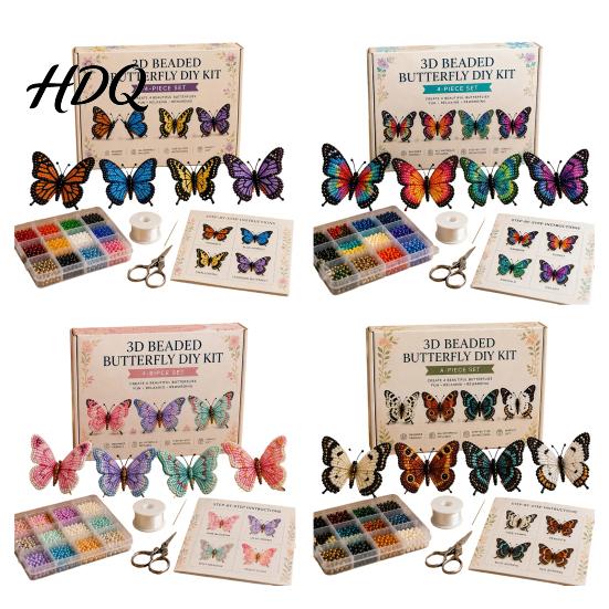 Handmade Animal Crafts 3D Beaded Butterfly Craft Kit Tiny DIY Art Set Kit with Instruction Cute 4-Pack Butterflies Beadwork for Beginners