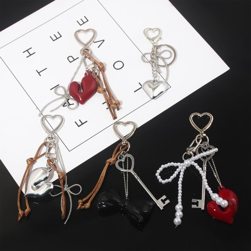 Aesthetic Keychain Charms,Heart Bows Bag Charm Pendant Sweet Heart Bows Keychains Charms Hanging Ornament for Womens