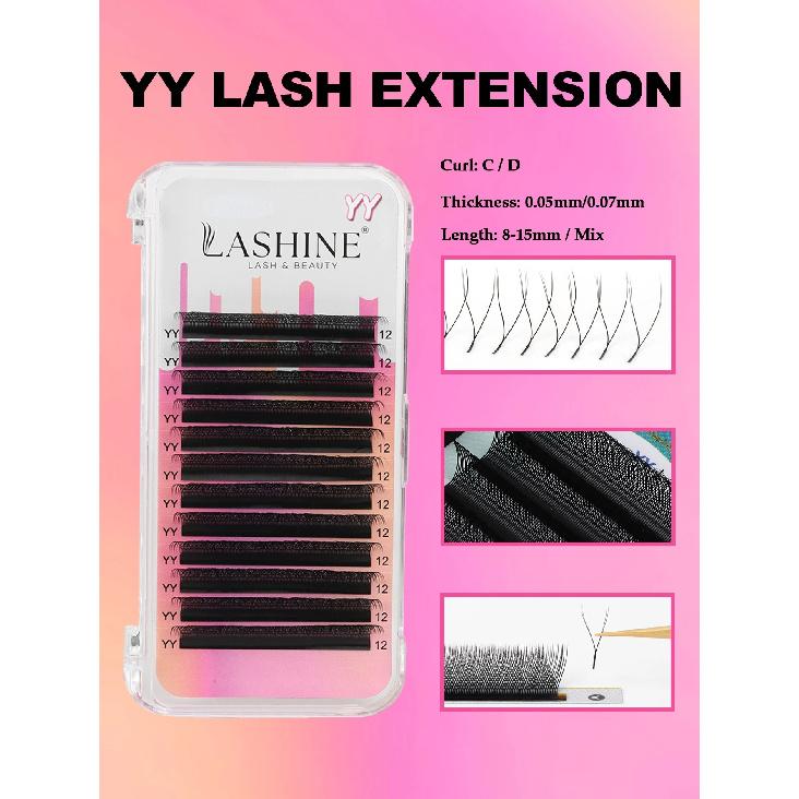 LASHINE W Shaped Lashes YY 3D 4D 5D 6D Premade Volume Fans Faux Mink Eyelashes Brazilian Volume C/D/M Curl Natural Soft Lashes