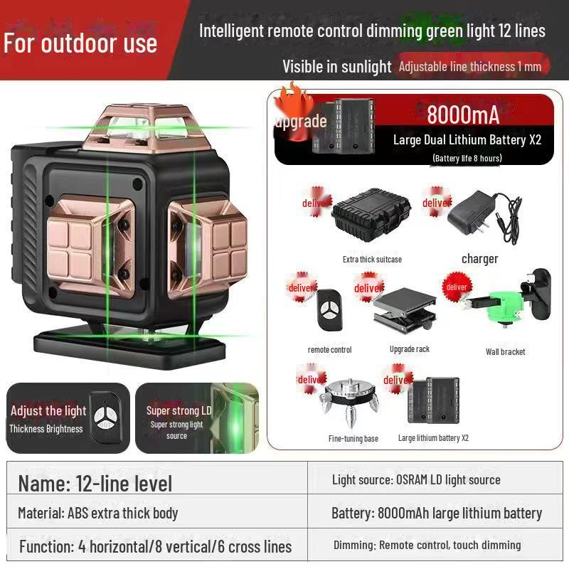 Autocolante de perete cu nivel laser verde de înaltă precizie, cu 16 linii, pentru utilizare în aer liber