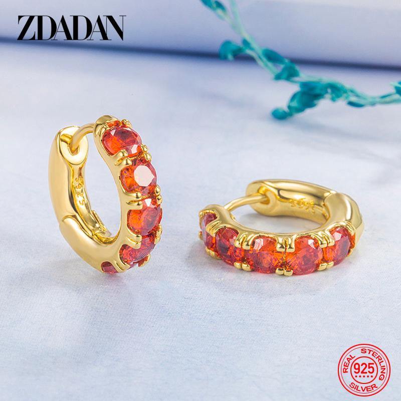 ZDADAN 925 Silver Gold Emerald Hoop Earrings For Women Fashion Jewelry красный