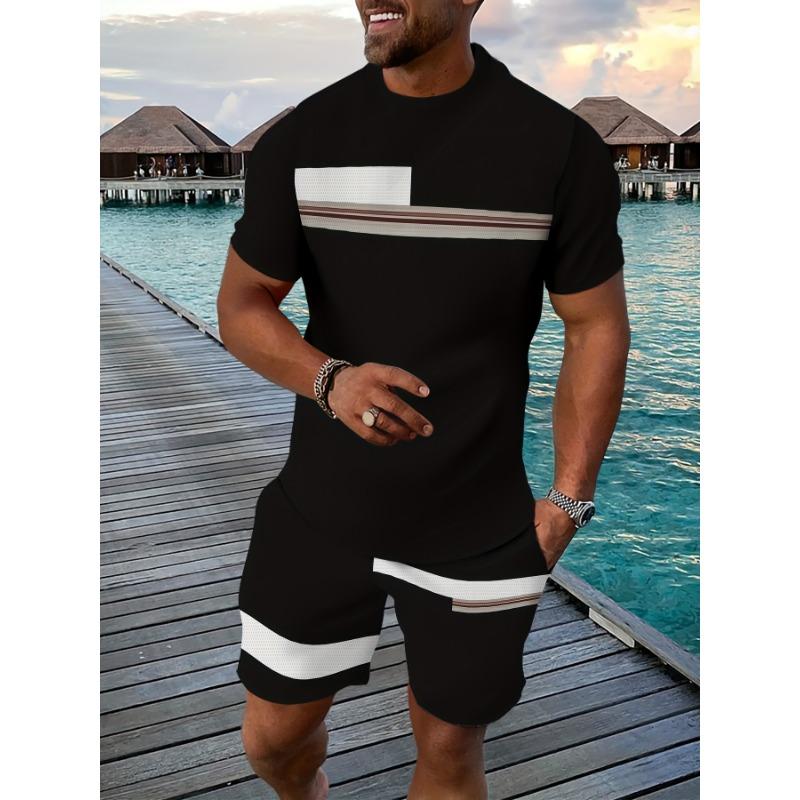 Summer Casual Men S T-Shirt and 5/4 Pants Set, Breathable Outdoor, 3D Print XXS