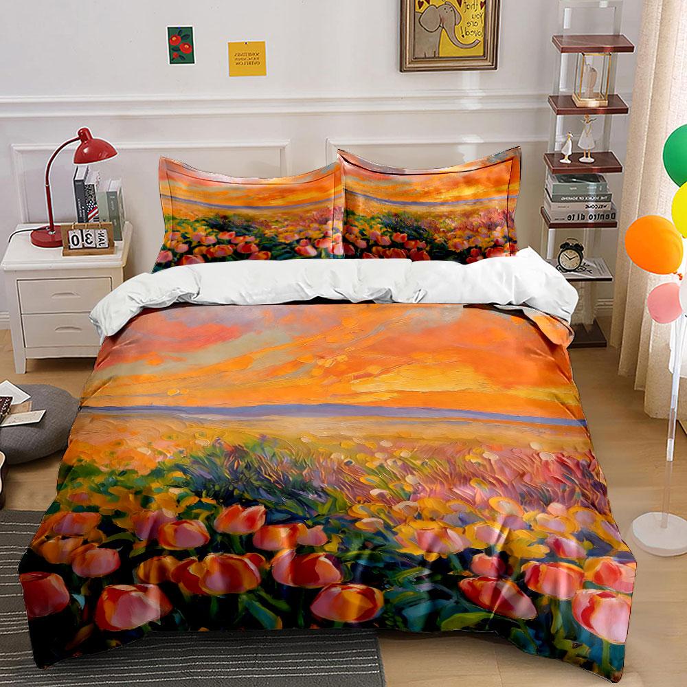 Sunset and tulip field. Bedding sets Duvet cover sets Duvet covers Pillowcases(1* Duvet Cover 2* Pillowcases without duvet insert)