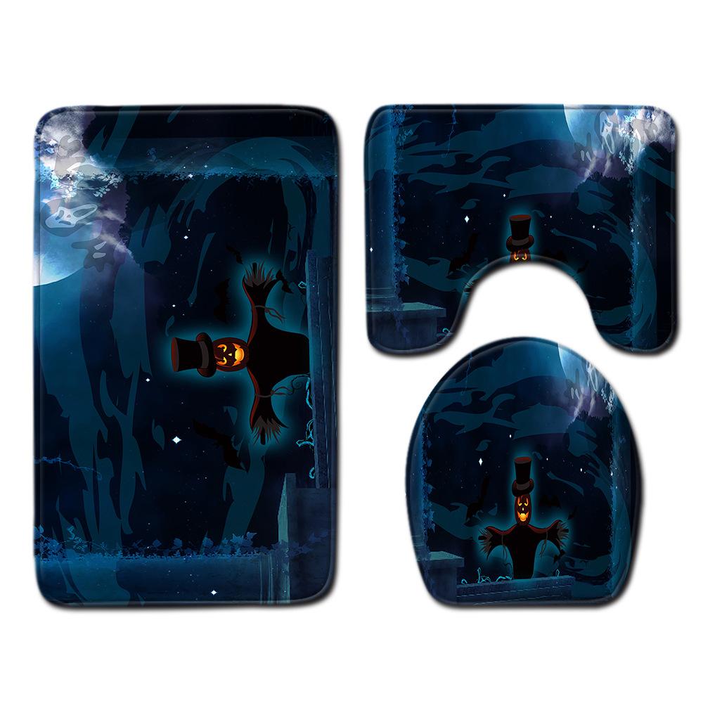 Halloween Shower Curtain Floor Mat Combination Four-Piece Set Bathroom Toilet Carpet Shower Room Foot Mat