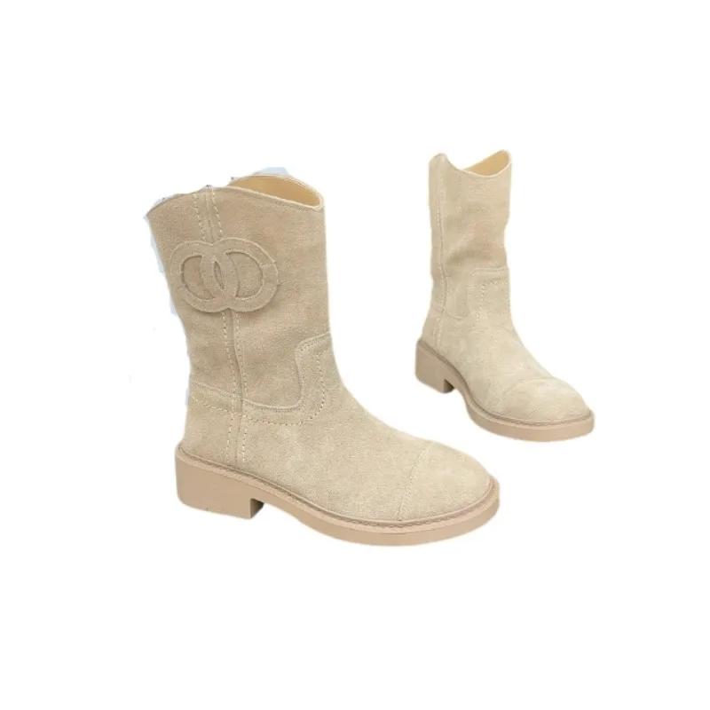 Women Retro Fad Chunky Ankle Boots Cozy Suede Shoes Winter Trend New Casual Walking Chelsea Botas Classic Mujer Zapatos