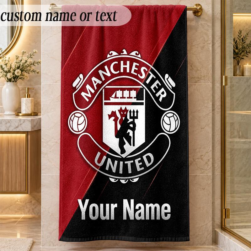 Beach TowelManchester United Custom Name Text Personalized Soft Towel for Beach Pool Indoor Home Decor Gift