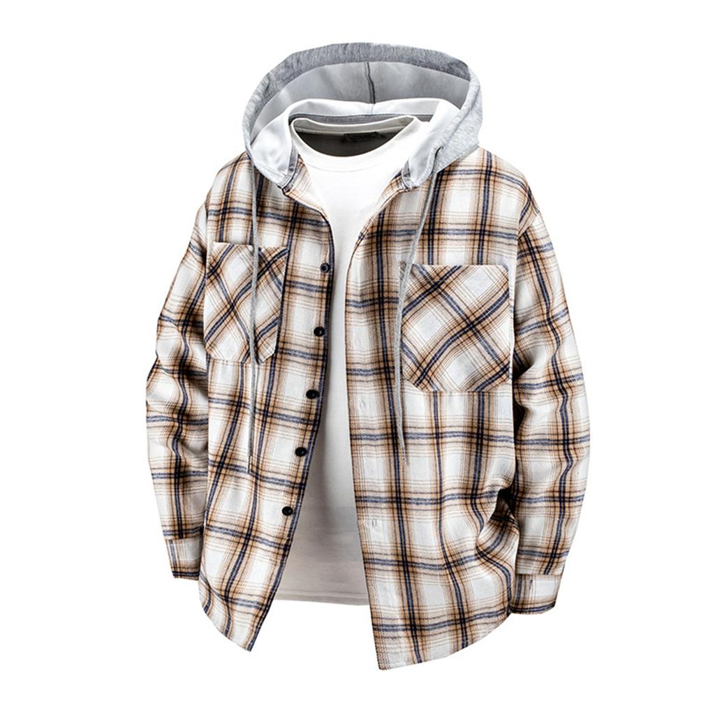 Men's Oversized Casual Hooded Plaid Shirt