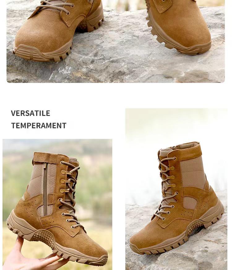 Brown Ultra-Light Waterproof High-Top Cowhide Tactical Boots