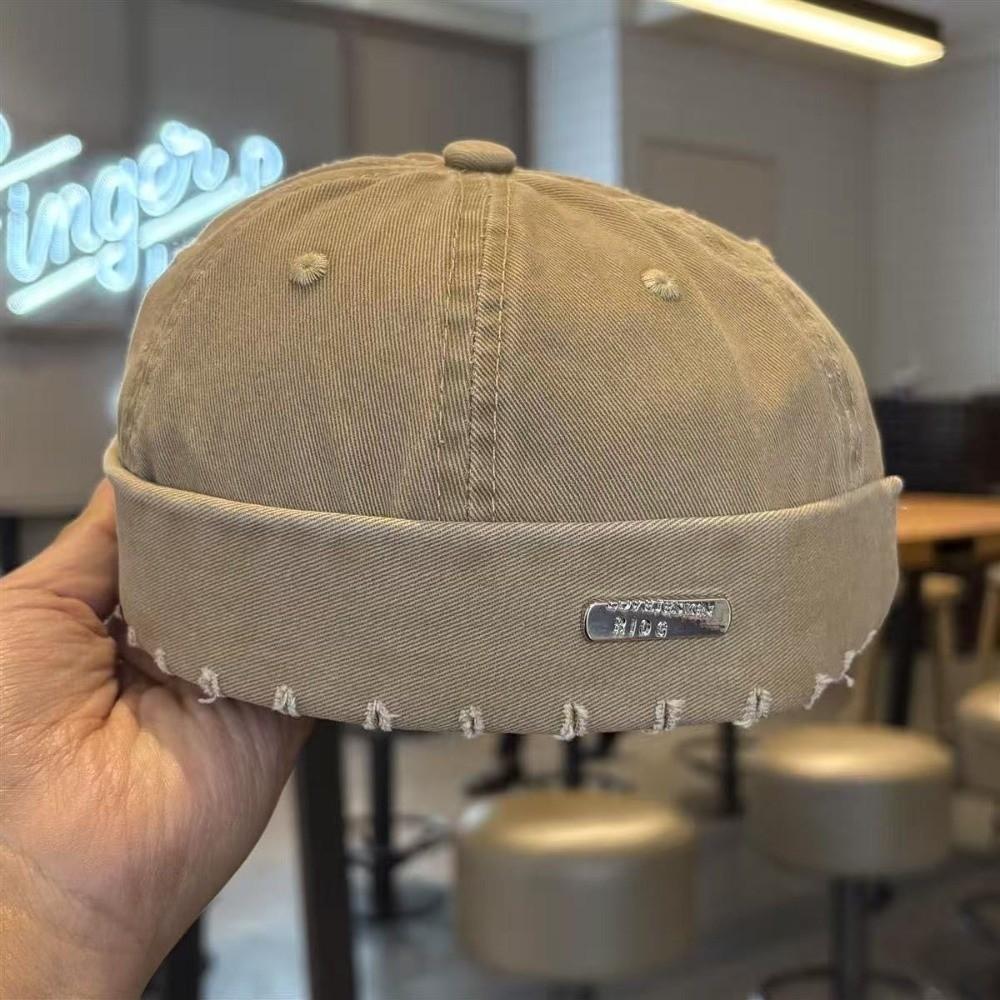Vintage Washed Denim Brimless Docker Cap Solid Color Cotton Hip Hop Hat Adjustable Brimless Hat Boy Girls