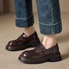 Damen Loafer Dicksohlig Rutschfest Zum Hineinschlüpfen Damenschuhe Übergröße Retro Lederschuhe Damenschuh für Frühling und Herbst