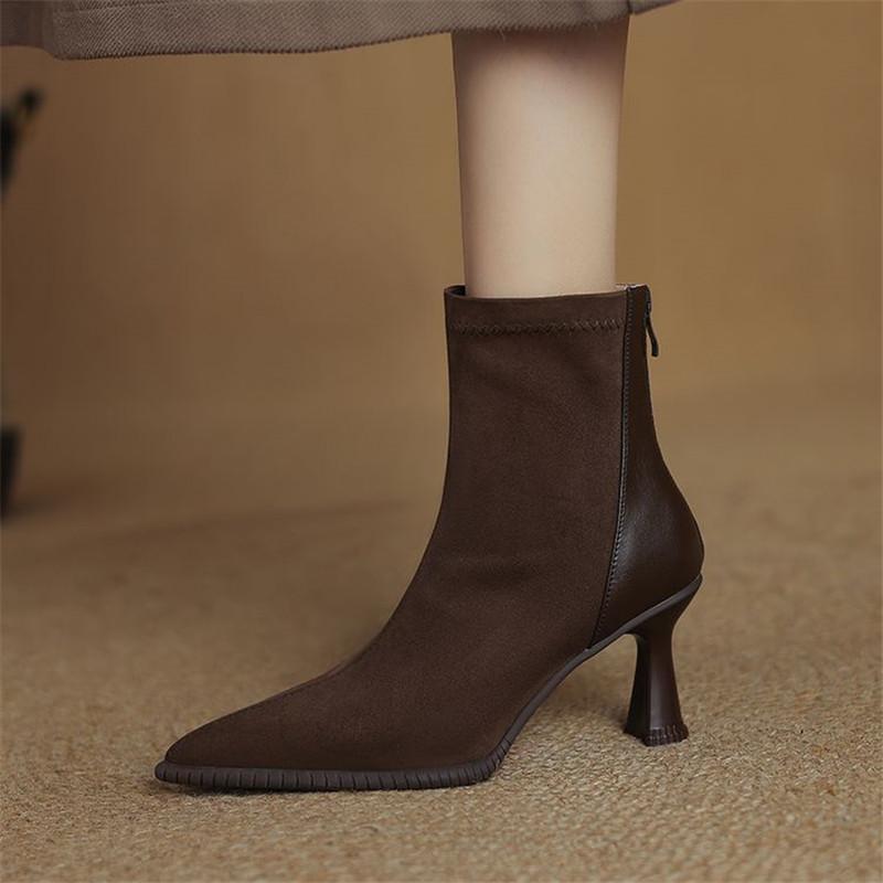 Fashion New Autumn Winter Women Boot Shoes for Women Pointed Toe Short Boots Fashion Boots Handmade High Heels Elastic Slimming Boots