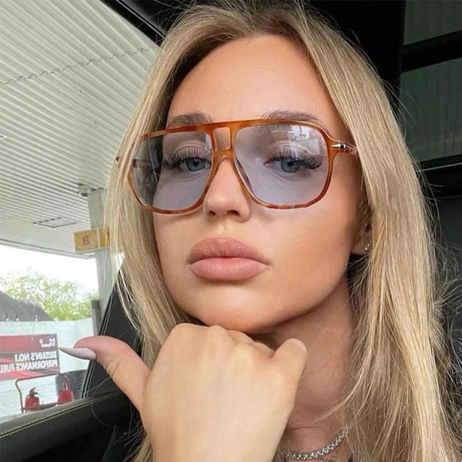 New Retro Men Pilot Sunglasses Fashion Square Double Bridges Oversized Frame Shades Uv400 Women Trending Sun Glasses