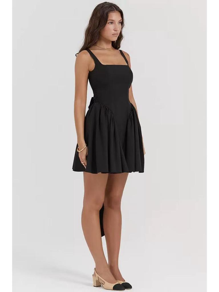 2026 Summer European & American Women's French Waist-Cinching Backless Ribbon Dress
