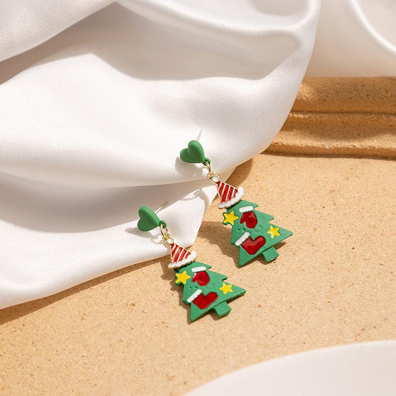 Cercei Stud Pom de Crăciun Argint 925 Colorblock - Design Cartoon Amuzant Toamnă/Iarnă 2023 pentru Femei